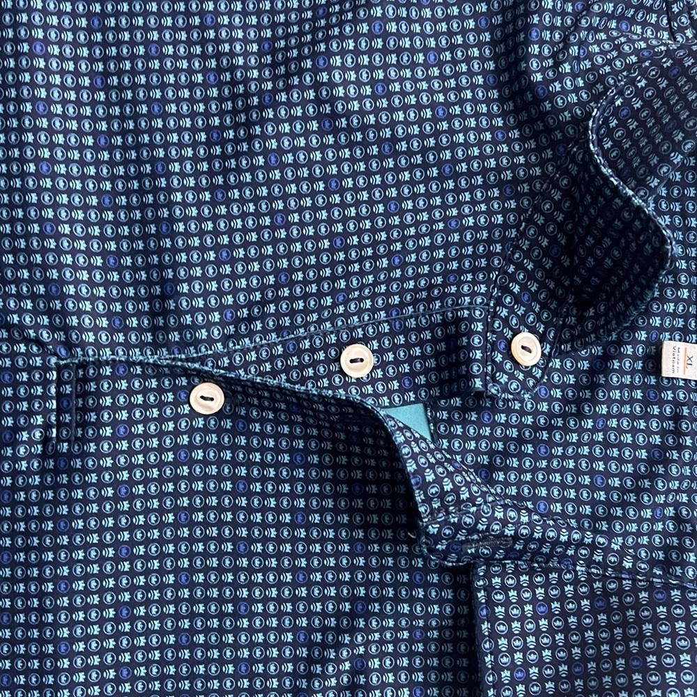 Peter Millar Summer Comfort Mens Size XL Golf Polo Blue All Over Print Crowns - Picture 7 of 11